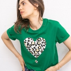 Green T-shirt Coeur Jungle