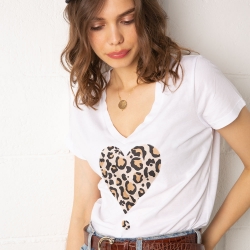 T-shirt Blanc Col V Coeur Jungle FEMME Faubourg54