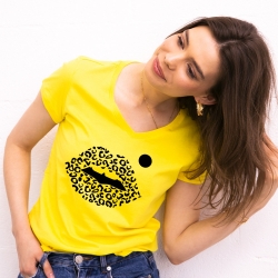 T-shirt Jaune Col V Bouche Cindy Jungle FEMME Faubourg54