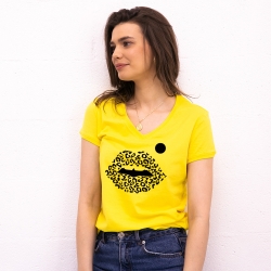 T-shirt Jaune Col V Bouche Cindy Jungle FEMME Faubourg54