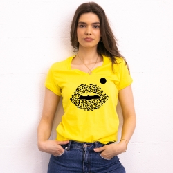 T-shirt Jaune Col V Bouche Cindy Jungle FEMME Faubourg54