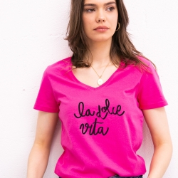 T-shirt Fuchsia Col V La Dolce Vita FEMME Faubourg54