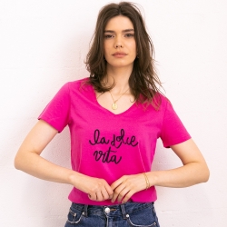 T-shirt Fuchsia Col V La Dolce Vita FEMME Faubourg54