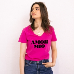 T-shirt Fuchsia Col V Amor Mio