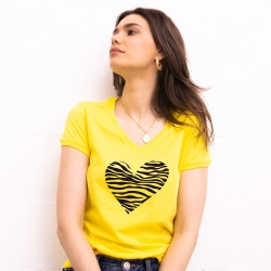 T-shirt Jaune Col V Coeur Zèbre FEMME Faubourg54