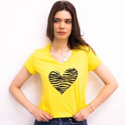 T-shirt Jaune Col V Coeur Zèbre FEMME Faubourg54