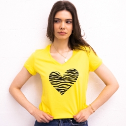 Yellow v neck T-Shirt Coeur Zebre