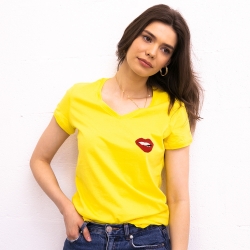 T-shirt Jaune Col V Martina FEMME Faubourg54