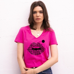 T-shirt Fuchsia Col V Bouche Cindy Jungle FEMME Faubourg54