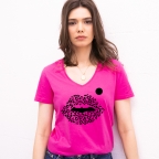 T-shirt Fuchsia Col V Bouche Cindy Jungle FEMME Faubourg54