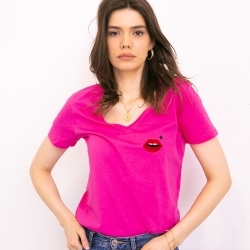 T-shirt Fuchsia Col V Bouche Cindy Faubourg 54 T-shirt Fuchsia Col V Bouche Cindy Faubourg 54