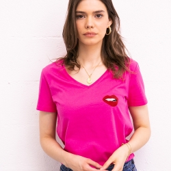 T-shirt Fuchsia Col V Martina FEMME Faubourg54