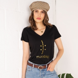 T-shirt Noir Col V Gold Mooday