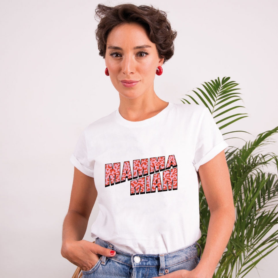 T-Shirt Blanc Mamma Miam Léopard Rose FEMME Faubourg54