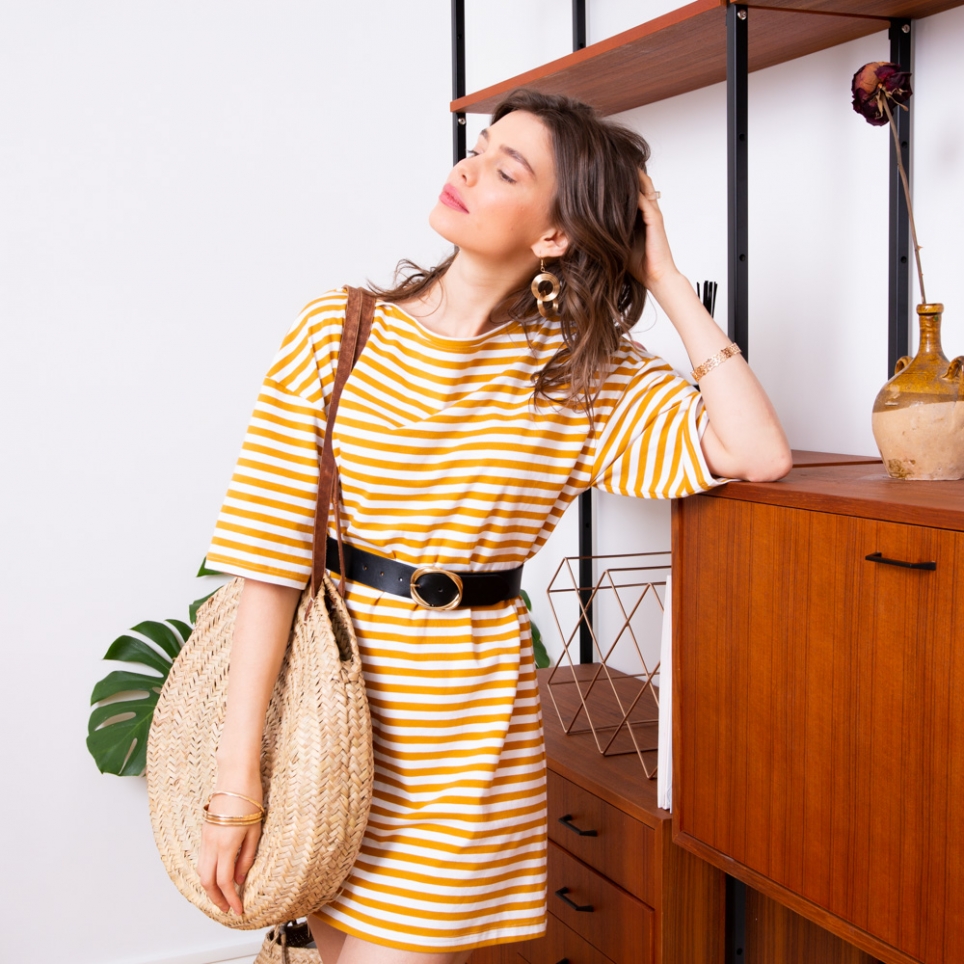 Robe T-Shirt Rayé Jaune Faubourg54