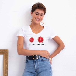 T-shirt Blanc Col V Pampleboobs FEMME Faubourg54