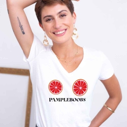 T-shirt Blanc Col V Pampleboobs FEMME Faubourg54