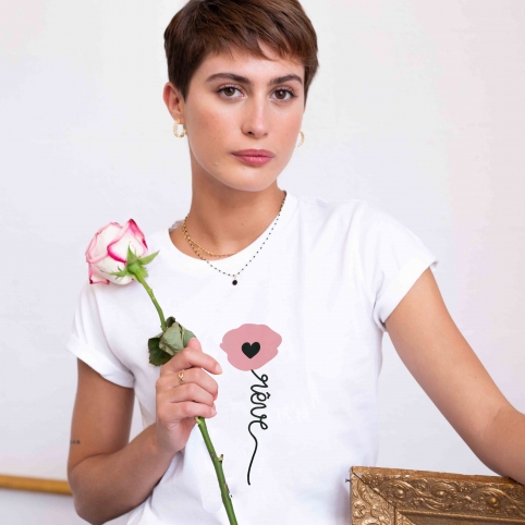 T-Shirt Blanc Papavero Rose