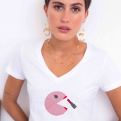 T-shirt Col V Game Lover Rose FEMME Faubourg54
