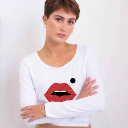 T-Shirt ML Blanc Bouche Cindy Glitter FEMME Faubourg54