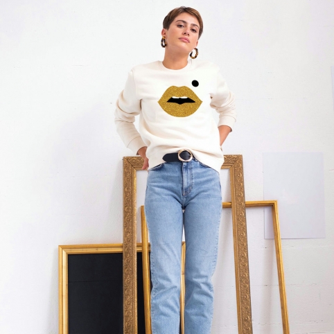 Sweat Crème Bouche Cindy Big Gold Glitter