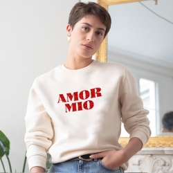 Cream Sweatshirt Amor Mio Red Glitter