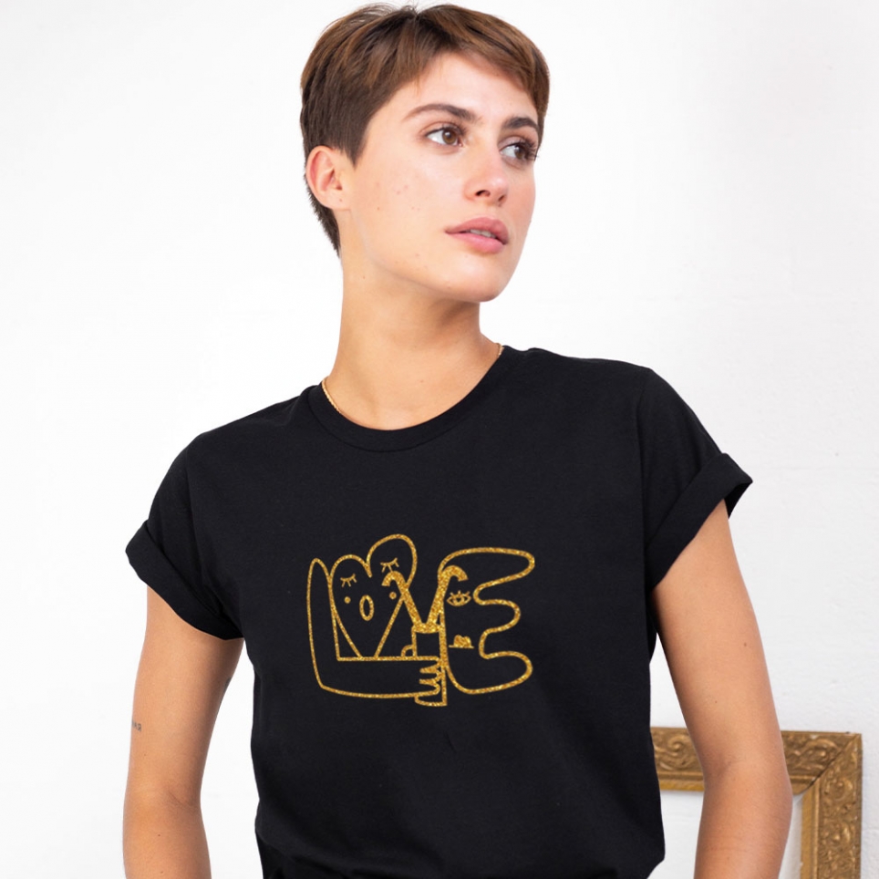 T-Shirt Noir Love Spritz Gold Glitter FEMME Faubourg54