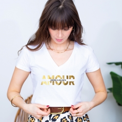 T-shirt Blanc Col V Amore a Volontà FEMME Faubourg54