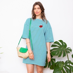 Robe T-Shirt Rayé Vert Cindy