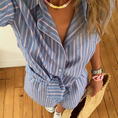 Blue and Pink Striped Shirt