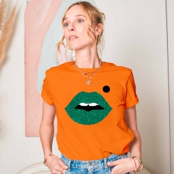 T-shirt Orange Bouche Glitter Vert Cindy