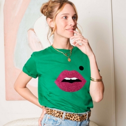 T-shirt Vert Bouche Glitter Cindy
