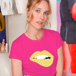 T-Shirt Fuchsia Bouche Glitter Jaune Martina