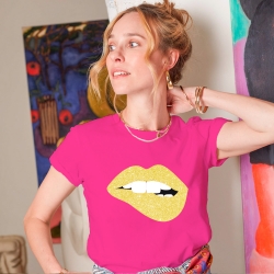 T-Shirt Fuchsia Bouche Glitter Jaune Martina