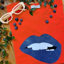 T-shirt Rouge Vermillon Bouche Martina Glitter Bleu