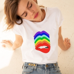 T-shirt Blanc Bouche Martina Arc En Ciel