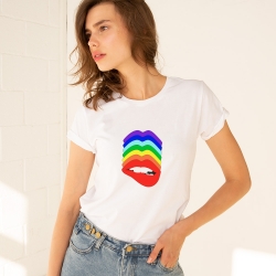 T-shirt Blanc Bouche Martina Arc En Ciel