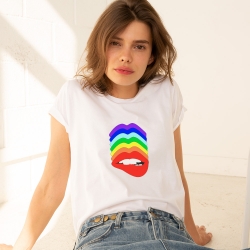 T-shirt Blanc Bouche Martina Arc En Ciel