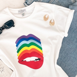 T-shirt Blanc Bouche Martina Arc En Ciel