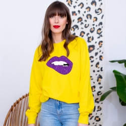 Sweat Jaune Bouche Glitter Violet Martina
