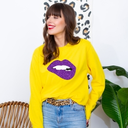 Sweat Jaune Bouche Glitter Violet Martina