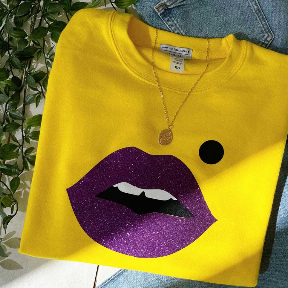 Sweat Jaune Bouche Glitter Violet Cindy