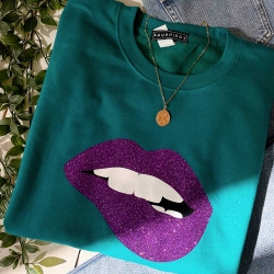 Sweat Vert Emeraude Bouche Glitter Violet martina