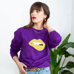 Sweat Violet Bouche Glitter Jaune Martina