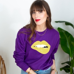 Sweat Violet Bouche Glitter Jaune Martina