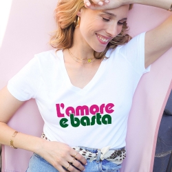 T-shirt Blanc Col V L'amore e Basta