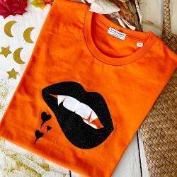 T-shirt Orange Bouche Glitter Noir Halloween Martina