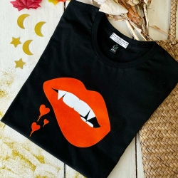 Black T-Shirt Bouche Orange Halloween