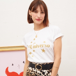 T-shirt Blanc Universo Gold Glitter FEMME Faubourg54
