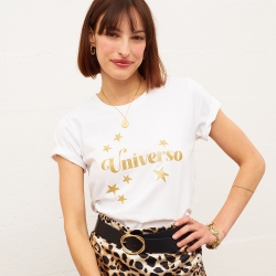 White T-shirt Universo Gold Glitter